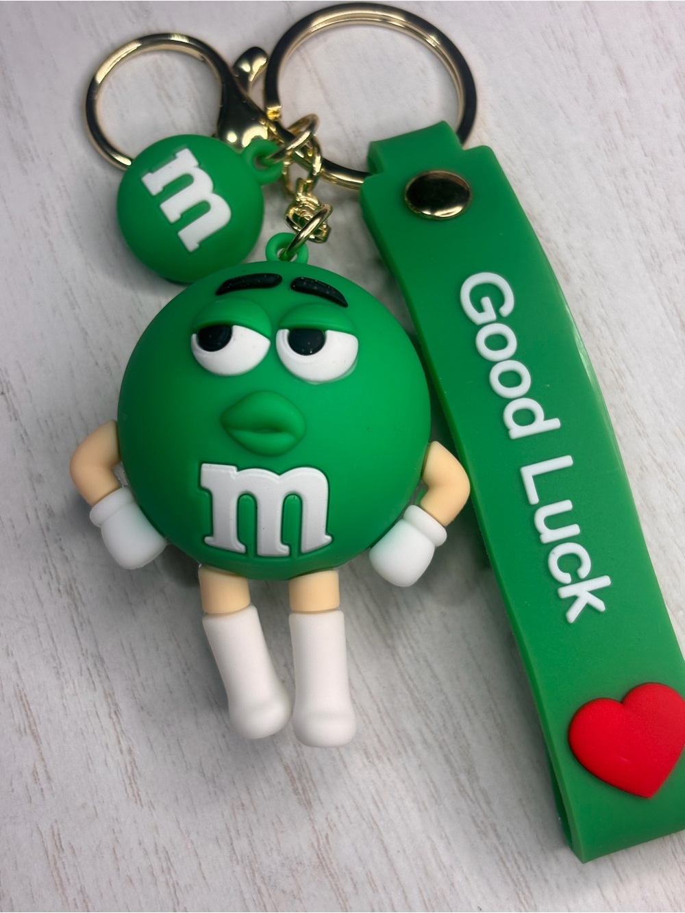 M&M'S Green Character Keychain with 'Good Luck' Tag